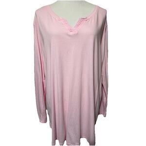 JMS Just My Size Pink T-Shirt Tunic Popover Plus Sz 3X Long Sleeves V-Neck